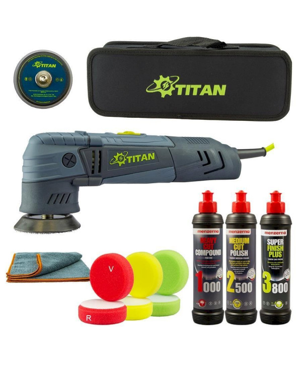 Titan Exzenter Poliermaschine TDA75 im Standard Set (3 x Menzerna Politur + 3 x Polierschwamm)