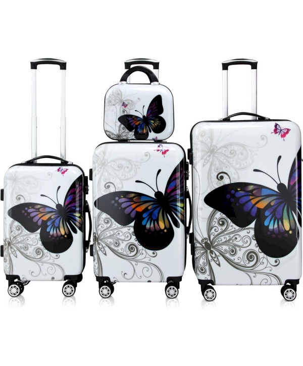 Monzana 4tlg. Hartschalenkoffer Butterfly Polycarbonat Reisekoffer Zwillingsrolle Beautycase Set