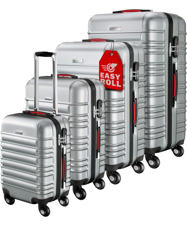 Monzana 4er Koffer Set Baseline Silber Gelgriffe Zahlenschloss Reisekoffer Trolley Kofferset Rollkoffer