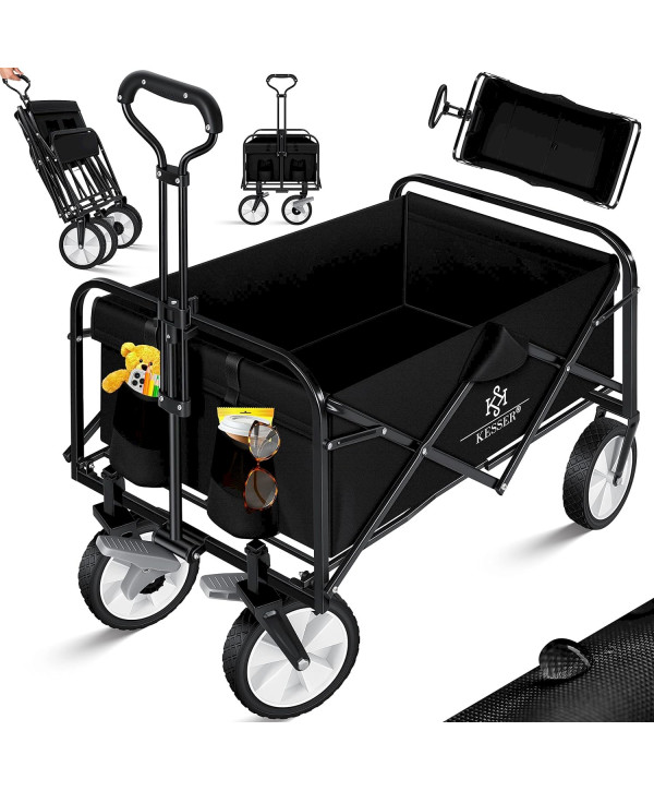 KESSER Bollerwagen Faltbar Offroad Handwagen Klappbar Transportkarre Schwarz