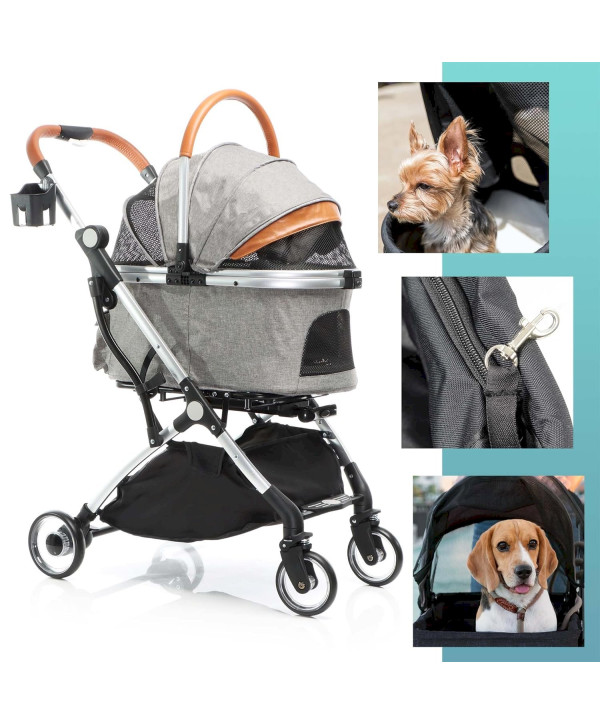 Fudajo Poussette pliable pour chiens 2en1 gris