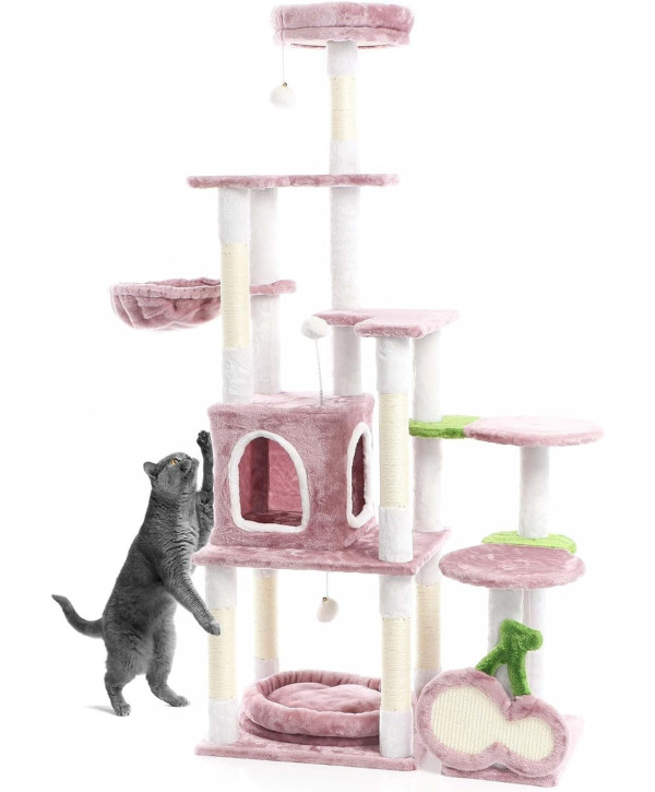 Fudajo Arbre à chat rose « Cerise » de 162 cm