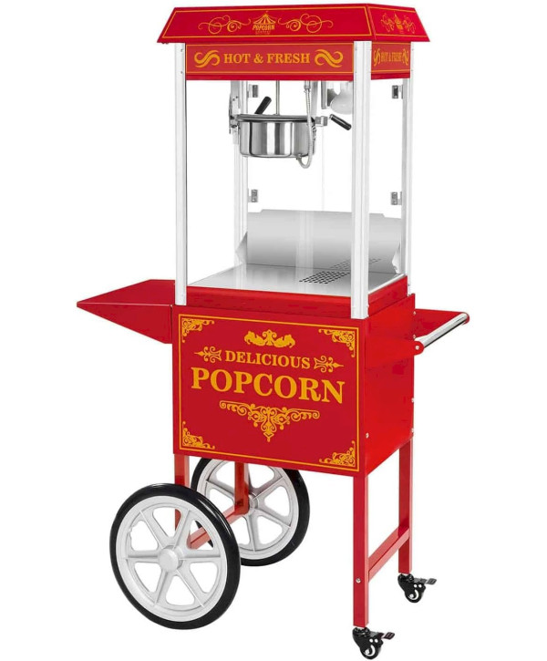 Royal Catering Popcornmaschine mit Wagen 1500W Retro-Design rot