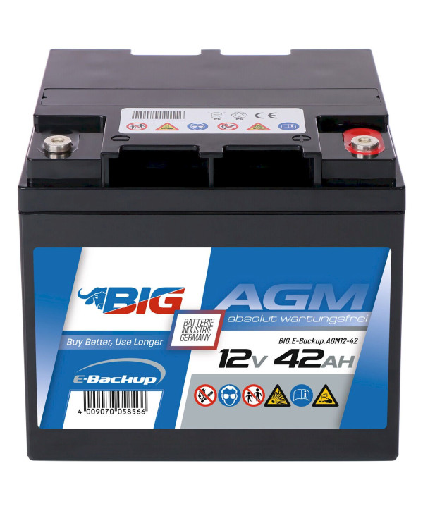 BIG E-Backup AGM 12V 42Ah USV Notstrom Alarmanlage Sicherheitstechnik Batterie