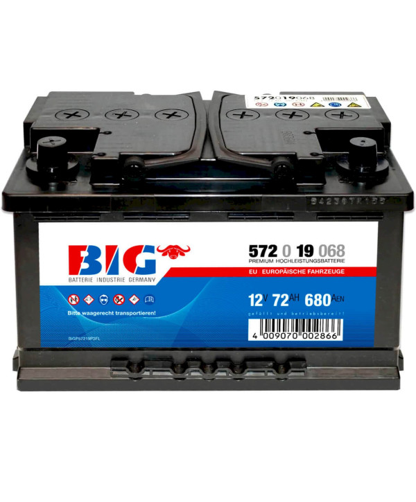 BIG Starterbatterie 12V 72Ah Pluspol links Autobatterie