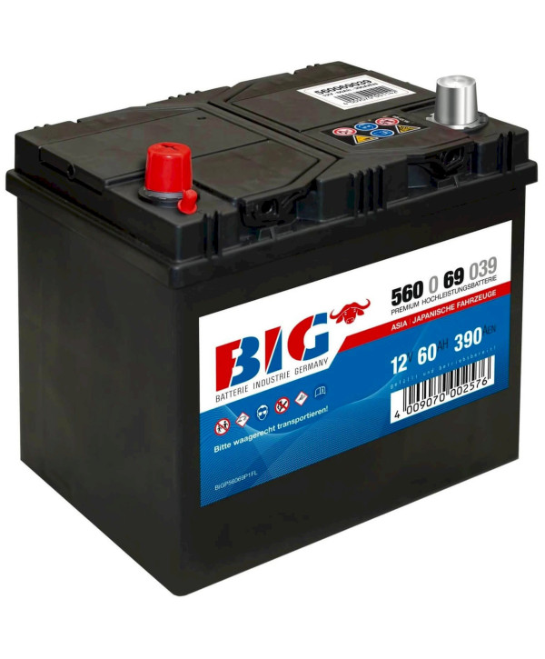 BIG ASIA Autobatterie 12V 60Ah Starterbatterie Japan Pluspol links