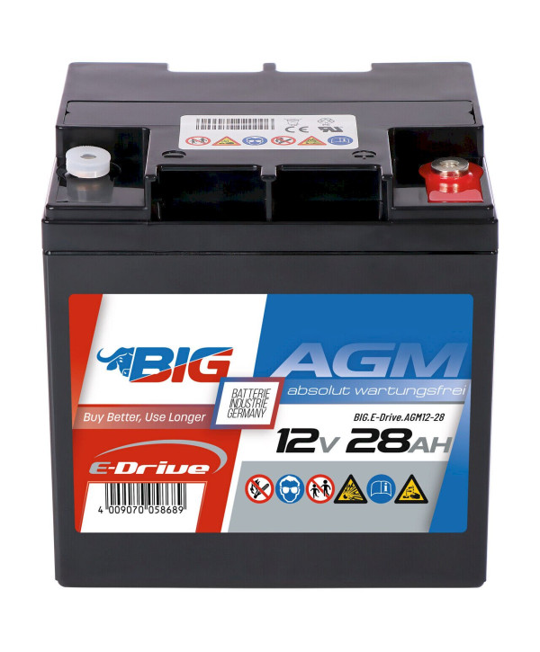 BIG E-Drive AGM 12V 28Ah E-Scooter Hebebühne Reha Traktion Werkzeug Batterie