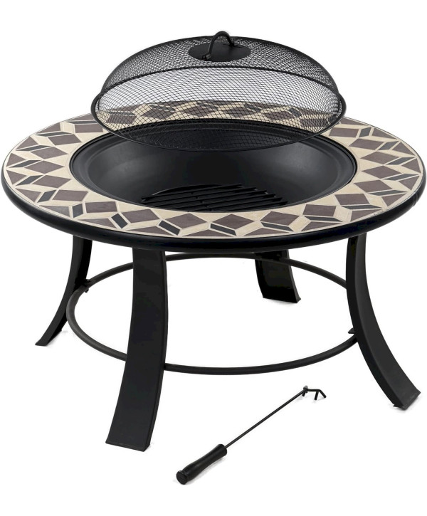 BBQ-Toro Brasero avec Couvercle Ø 75 cm Bol à feu avec Protection Contre Les étincelles et tisonnier