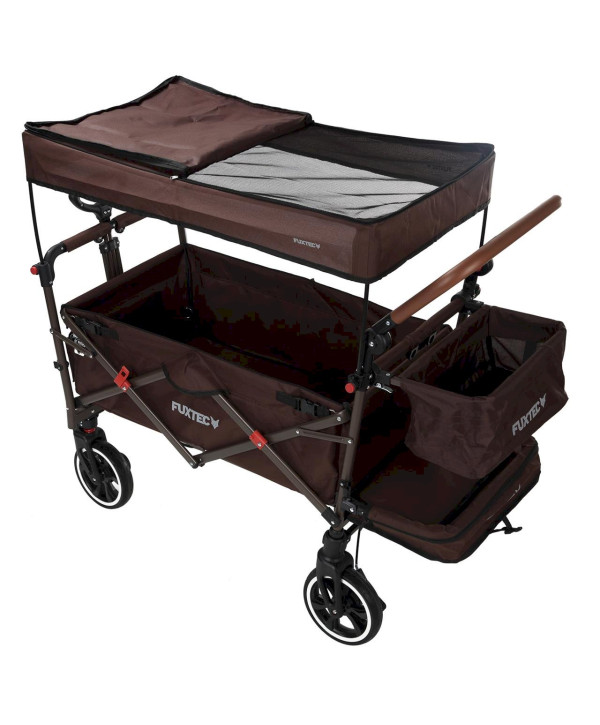 FUXTEC FX-CT850 Premium chariot pliable avec toit anti UV marron