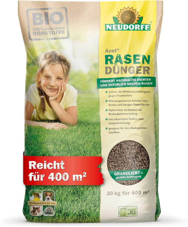 Neudorff Azet RasenDünger - 20 kg für 400 qm Rasen Dünger Langezeitdünger