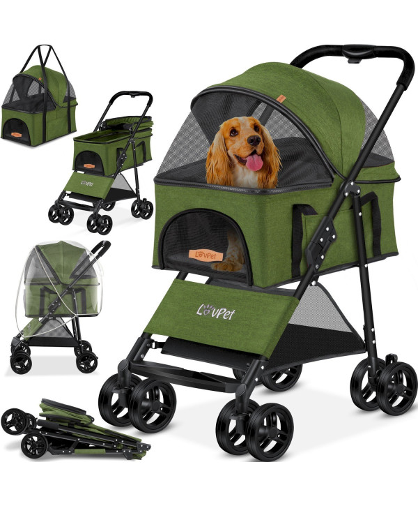 Hundewagen 2in1 faltbar Hundebuggy bis 20Kg khaki