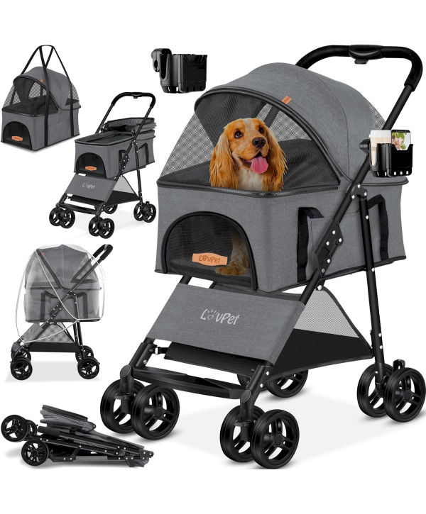 Hundewagen 2in1 faltbar Hundebuggy bis 20Kg anthrazit