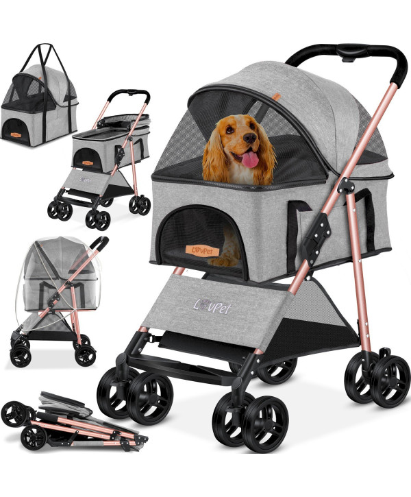 Poussette pour chien 2en1 pliable jusqu'à 20Kg gris clair