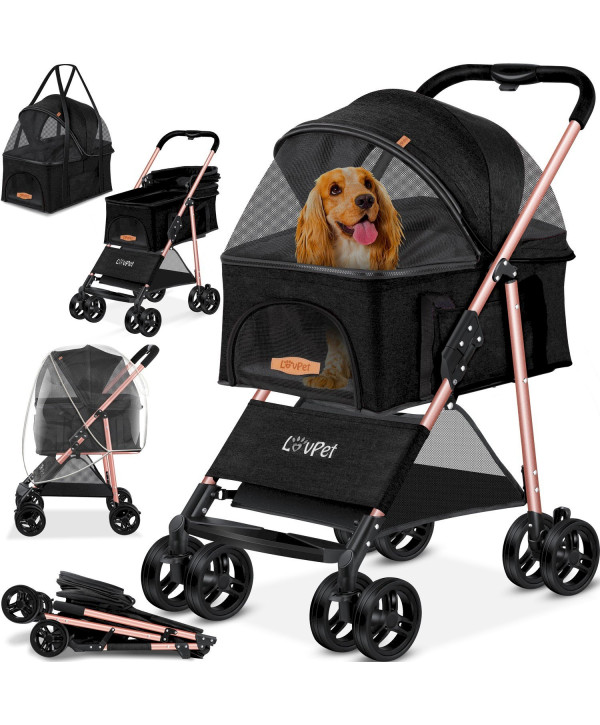 Hundewagen 2in1 faltbar Hundebuggy bis 20Kg schwarz