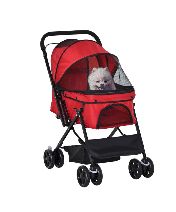 PawHut Hundebuggy Rot Hundewagen für kleine Hunde Katzen Pet Stroller Oxford