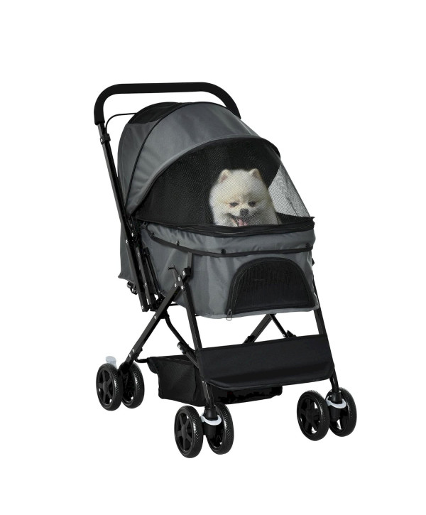 PawHut Hundebuggy dunkelgrau Hundewagen für kleine Hunde Katzen Pet Stroller Oxford