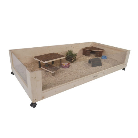 Meerschweinchenkäfig Holz Classic, Kleintierkäfig, Nagerkäfig - 160 cm , ohne Unterbau, 2x mit Scheibe , beide Seiten