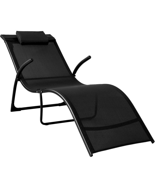 SoBuy Transat de Jardin Pliable Chaise Longue Bain de Soleil – Noir