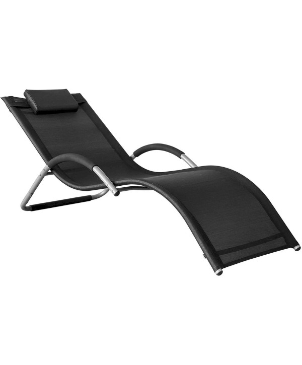 SoBuy Transat de Jardin Chaise Longue Bain de Soleil avec Appui-tête Noir