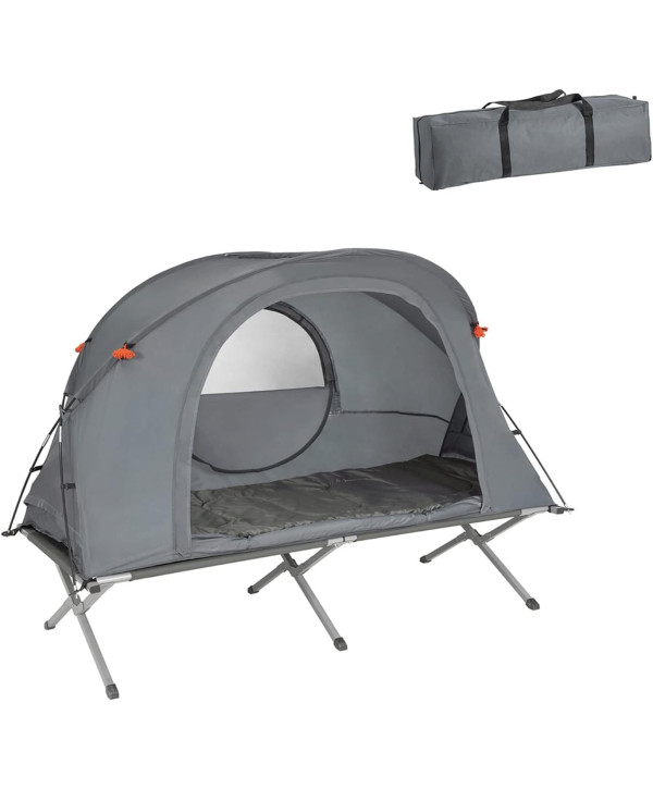 SoBuy Feldbett 4in1-Zelt mit Campingliege Schlafsack Wurfzelt 1 Person Grau