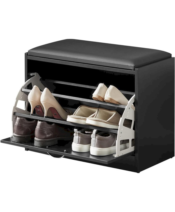 SoBuy Schuhbank mit Sitzkissen Sitzbank Schuhregal Schuhkipper mit 1 Klappe 60x47x30cm Schwarz