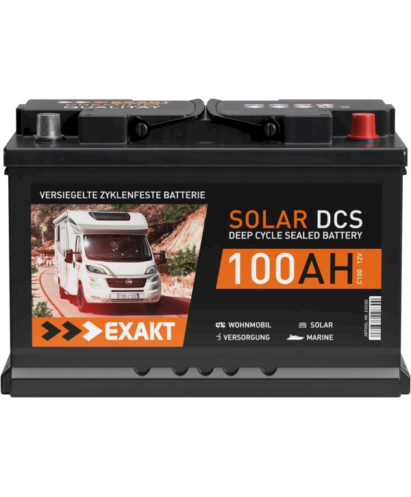 EXAKT Solar DCS Solarbatterie 100Ah 12V Wohnmobil Batterie Solar Bootsbatterie