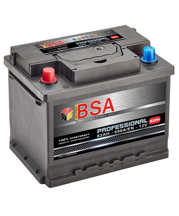 BSA Autobatterie 62Ah 12V Pluspol Links Starterbatterie USA