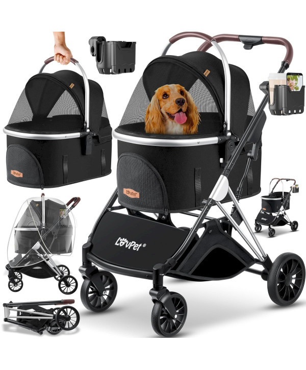 Hundewagen 3in1 faltbar Hundebuggy bis 20Kg schwarz