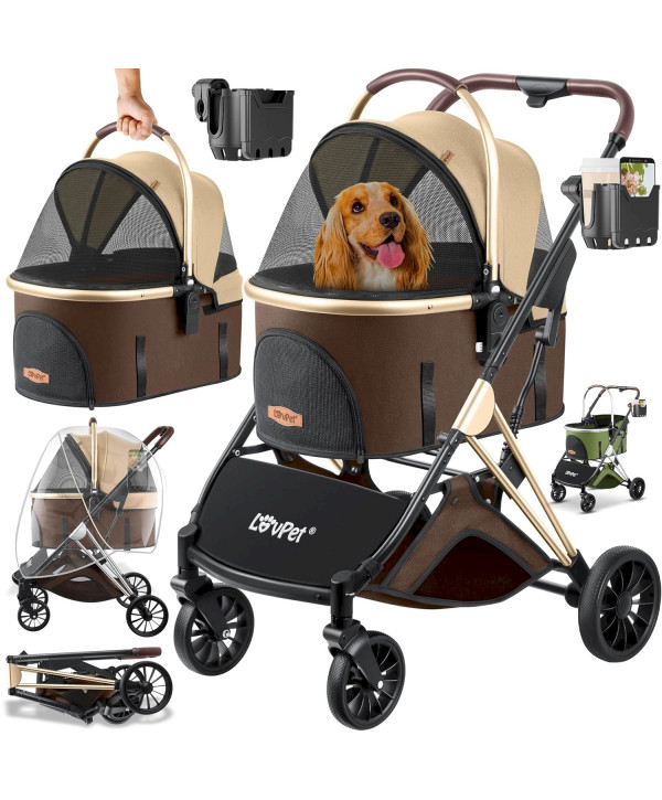 Hundewagen 3in1 faltbar Hundebuggy bis 20Kg braun