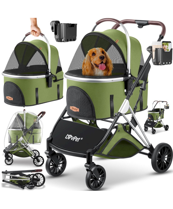 Hundewagen 3in1 faltbar Hundebuggy bis 20Kg khaki