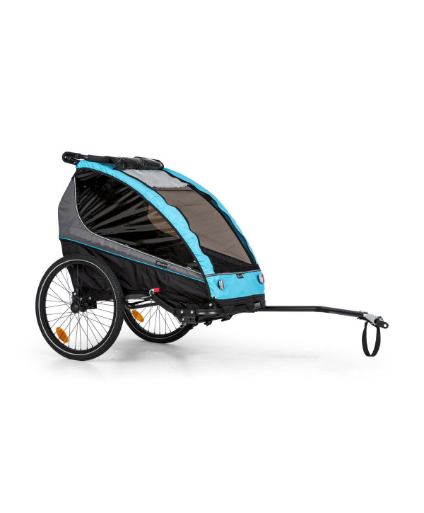 Klarfit Kiddy King Fahrradanhänger blau Kinderwagen Jogger Buggy 2-Sitzer 40 kg