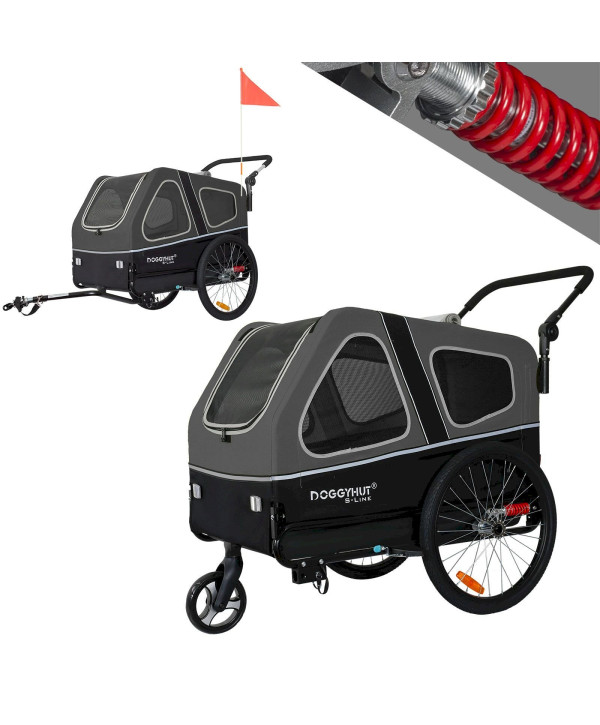 DOGGYHUT S-Line XXL Fahrradanhänger & Hundebuggy 2 in 1 grau