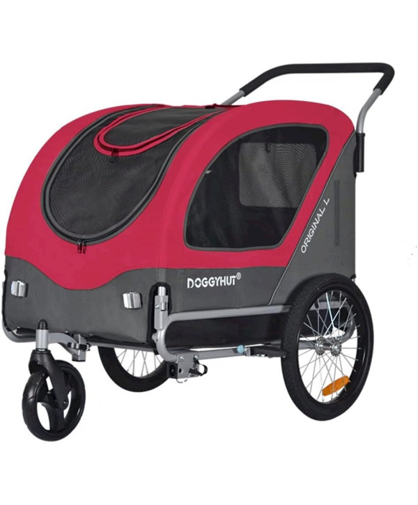 DOGGYHUT Original Large Fahrradanhänger & Hundebuggy 2 in 1 Hundeanhänger Rot