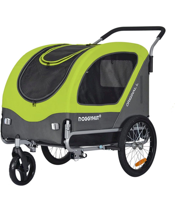 DOGGYHUT Original Large Fahrradanhänger & Hundebuggy 2 in 1 Hundeanhänger Grün Lemon