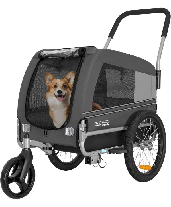 TIGGO VS Pets M Hundefahrradanhänger + Jogger 2 in 1 Hundeanhänger MEDIUM Fahrradanhänger Grau