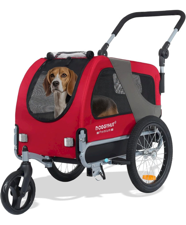 DOGGYHUT Premium MEDIUM Rot Hundefahrradanhänger & Jogger 2in1 Fahrradanhänger