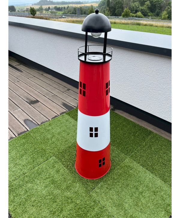 Solar Leuchtturm Metall 120cm mit LED Beleuchtung Gartendeko Turm