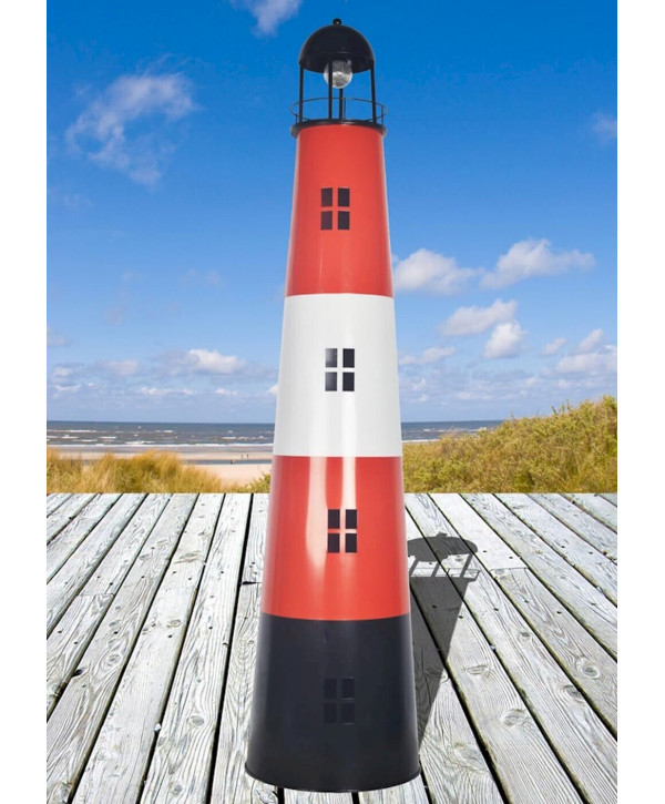 Solar Leuchtturm Metall 150cm mit LED Beleuchtung Gartendeko Turm