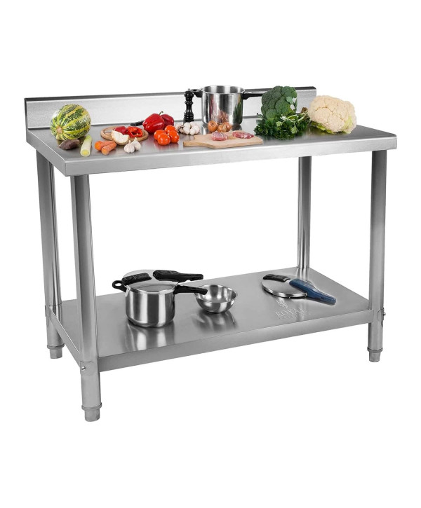 Royal Catering Edelstahl Arbeitstisch 120x60cm Gastro Tisch Edelstahltisch Aufkantung Boden