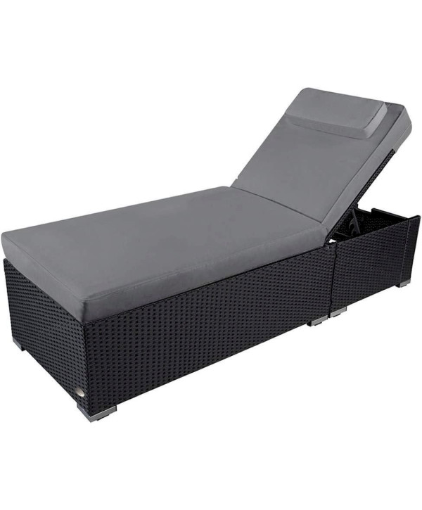 Chaise longue Verona High en polyrotin avec roulettes et dossier réglable gris/noir