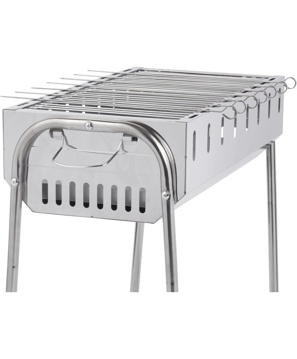 GLÜHZONE SG 300 Edelstahl Schaschlik Grill - Mangal, Holzkohlegrill, inkl. 8 Grillspieße, Tragbar & Platzsparend