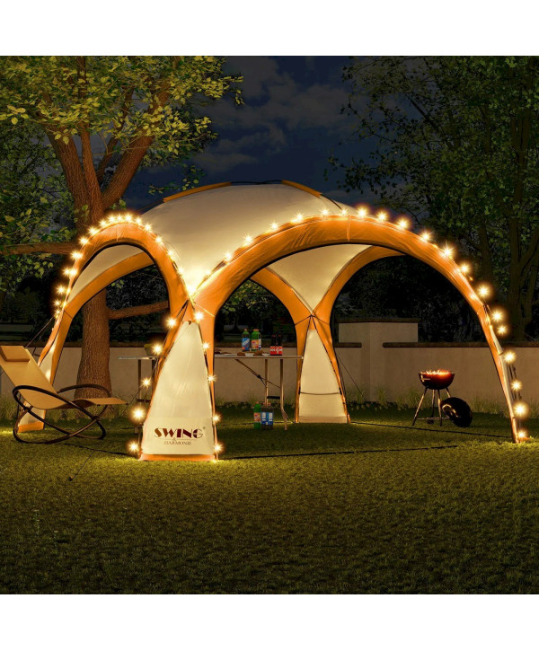 Swing&Harmonie DomeShelter Pavillon de jardin à LED avec panneau solaire 3,60 x 3,60 m Orange