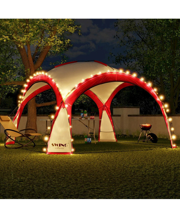 Swing&Harmonie DomeShelter Pavillon de jardin à LED avec panneau solaire 3,60 x 3,60 m Rouge