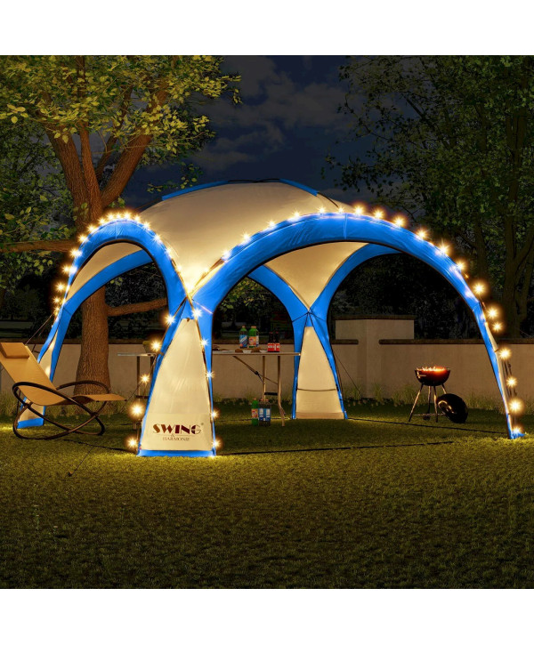 Swing&Harmonie DomeShelter Pavillon de jardin à LED avec panneau solaire 3,60 x 3,60 m Bleu