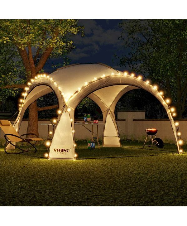 Swing&Harmonie DomeShelter Pavillon de jardin à LED avec panneau solaire 3,60 x 3,60 m anthracite