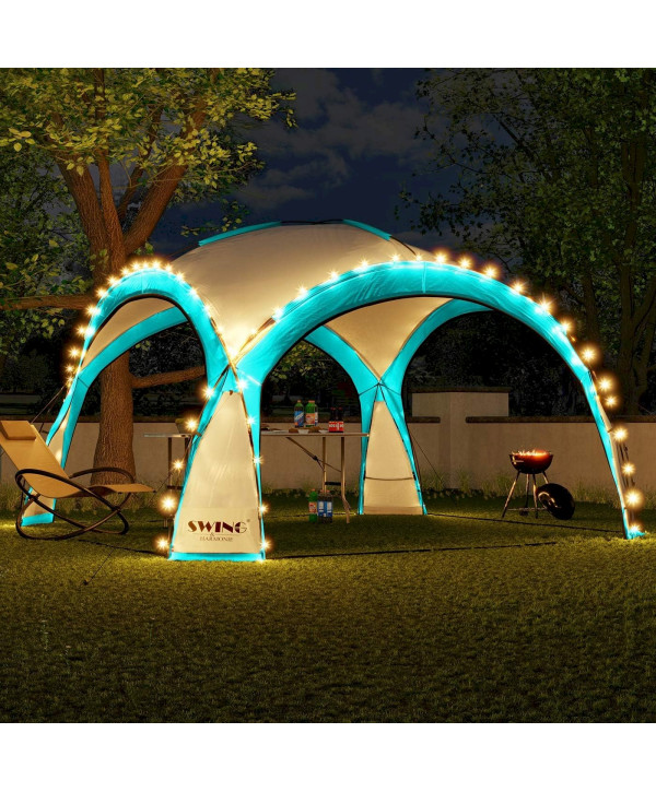 Swing&Harmonie DomeShelter Pavillon de jardin à LED avec panneau solaire 3,60 x 3,60 m turquoise