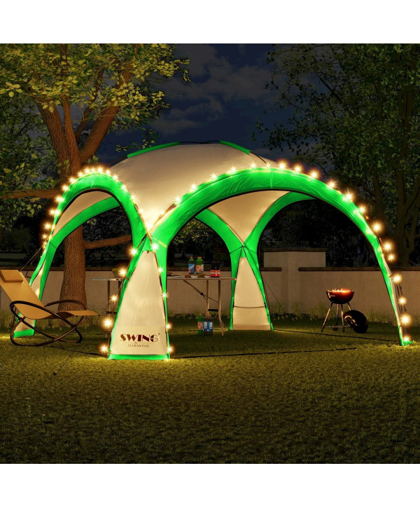 Swing&Harmonie DomeShelter Pavillon de jardin à LED avec panneau solaire 3,60 x 3,60 m Vert