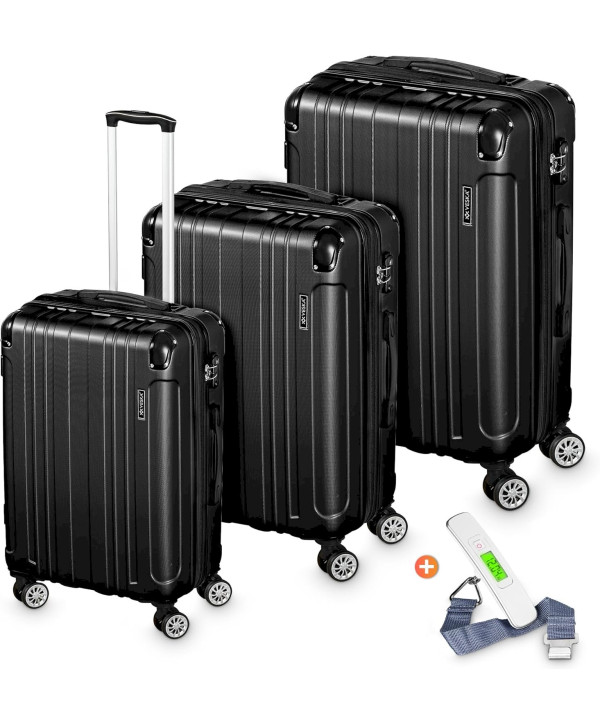 VESKA Hartschalenkoffer Kofferset 3-Teilig ABS Reisekoffer Trolley Rollkoffer M-L-XL SCHWARZ