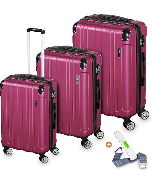 VESKA Hartschalenkoffer Kofferset 3-Teilig ABS Reisekoffer Trolley Rollkoffer M-L-XL BERRY