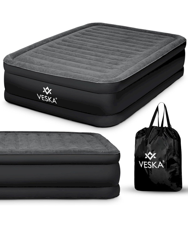 VESKA Matelas gonflable auto-gonflant avec pompe électrique intégrée lit simple Anthracite/Gris